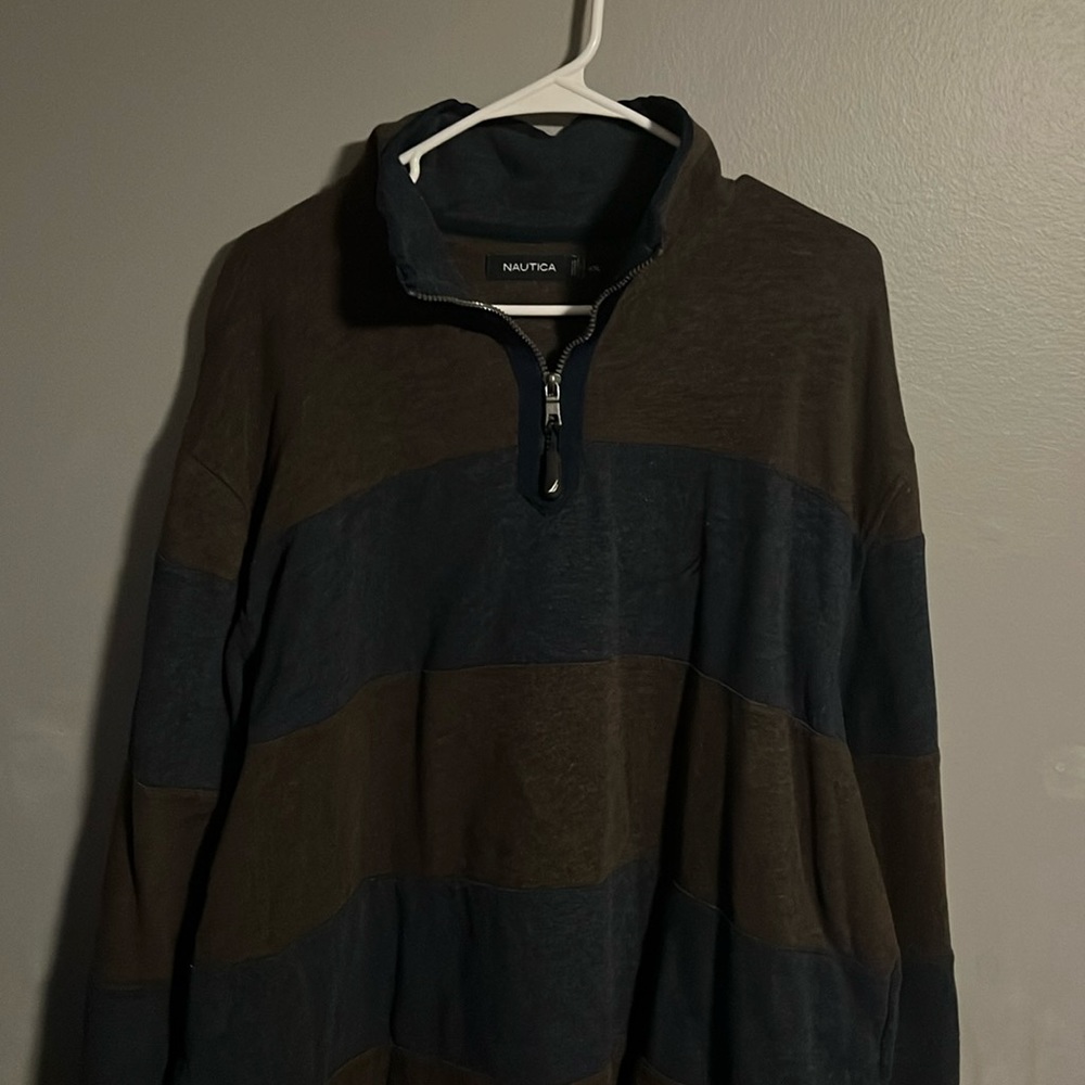 Nautica 1/4 Zip, Size 2XL, Vintage Style. Brown/Blue Color